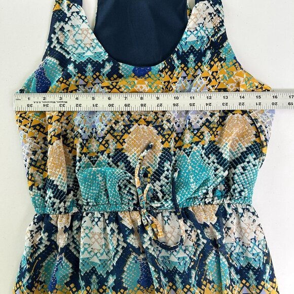 Bisou Bisou Dress Size 4 Blue Yellow Abstract Hi Low Sleeveless Elastic Waist - Picture 9 of 10